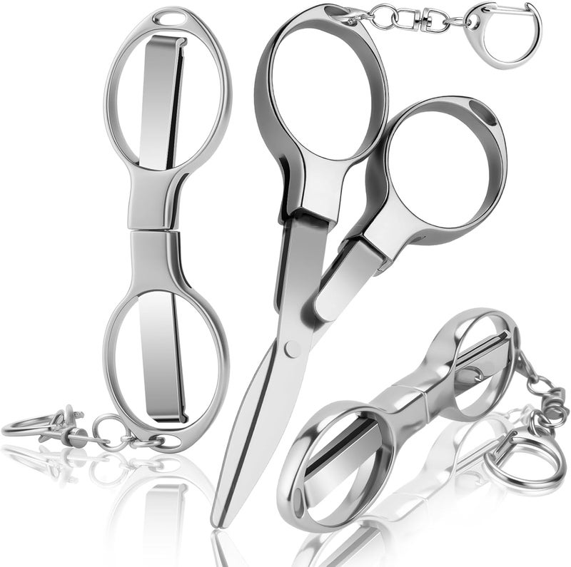 Hapdream 3 Pcs Folding Stainless Steel Portable Mini Badge Scissors with 3 Keychains, Safety Foldable Pocket Travel Small Scissors All Purpose for Nurse Accessories, Travel, Office, Craft, Sewing, Home(Silver) - Image 1